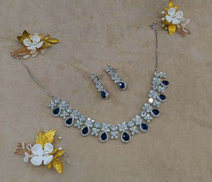 Blue American Diamond AD Necklace Alexa Set