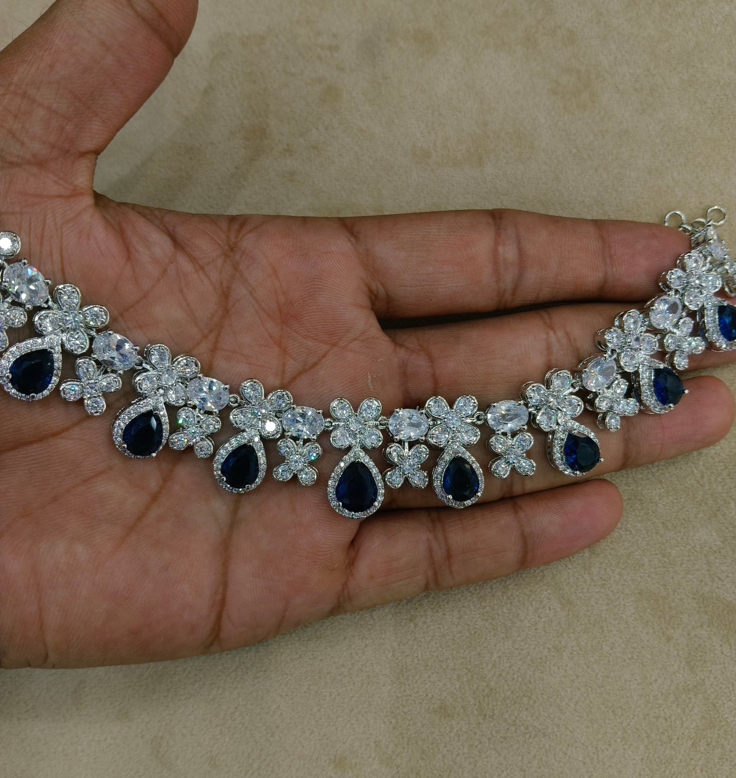 Blue American Diamond AD Necklace Alexa Set