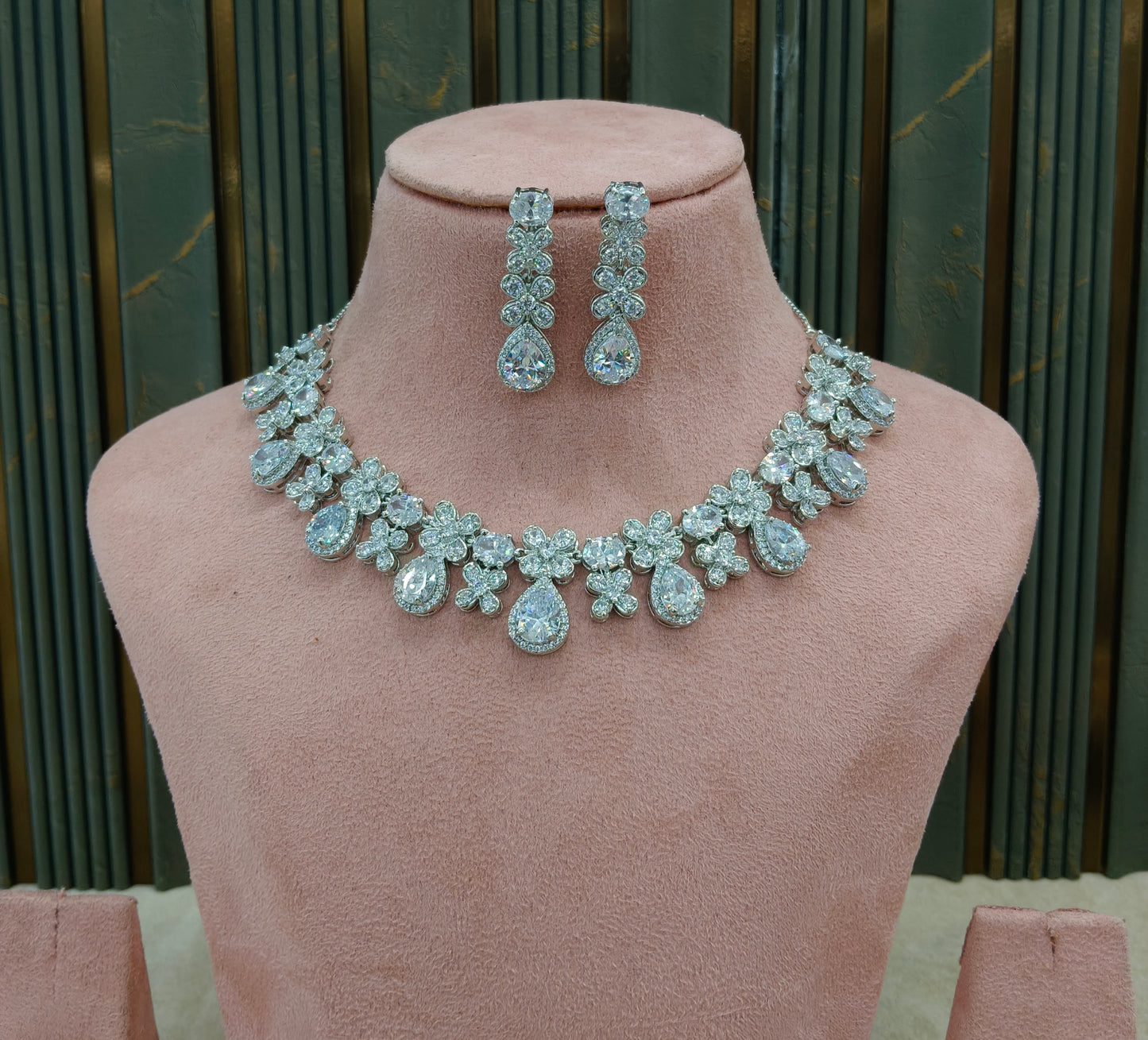 Silver American Diamond AD Necklace Alexa Set