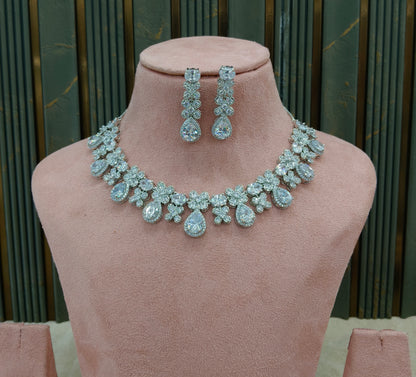 Silver American Diamond AD Necklace Alexa Set