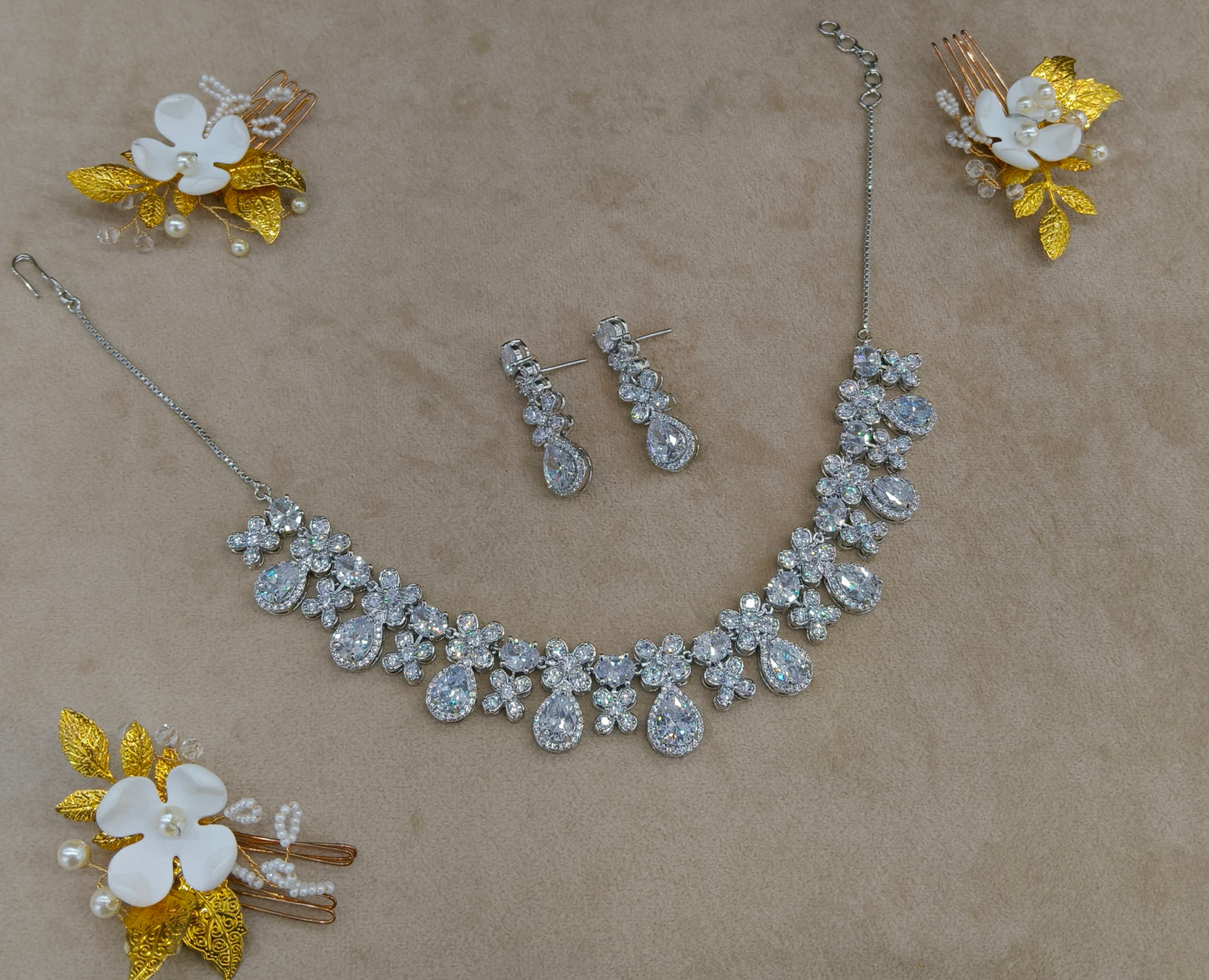 Silver American Diamond AD Necklace Alexa Set