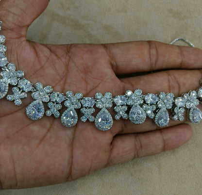 Silver American Diamond AD Necklace Alexa Set