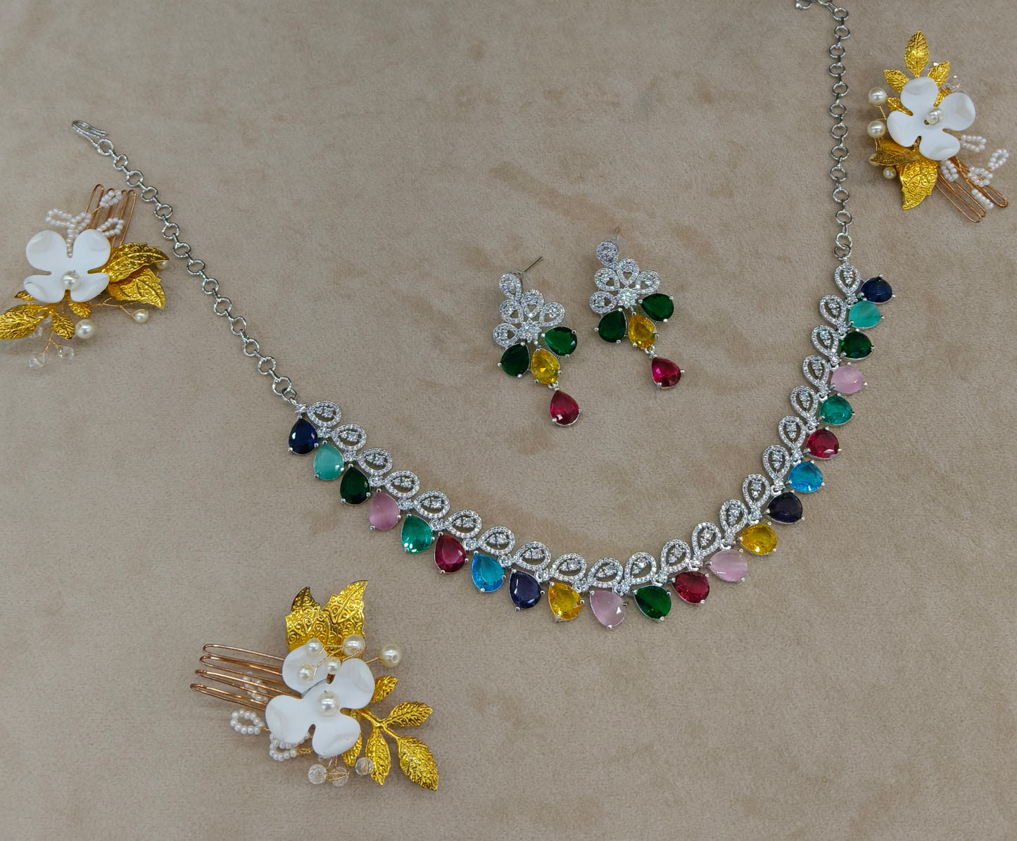 Multi Color American Diamond AD Necklace Alexa Set