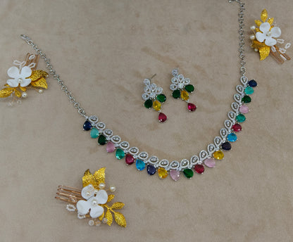 Multi Color American Diamond AD Necklace Alexa Set