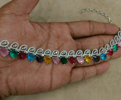 Multi Color American Diamond AD Necklace Alexa Set