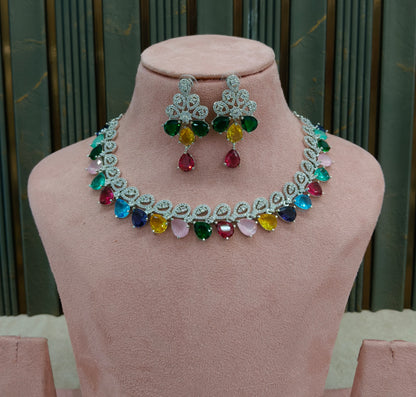 Multi Color American Diamond AD Necklace Alexa Set