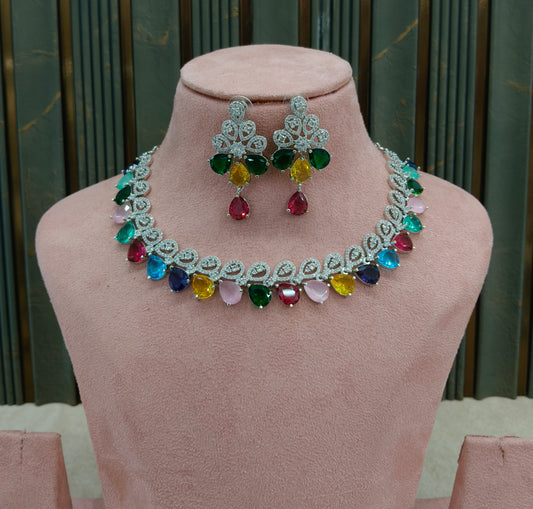 Multi Color American Diamond AD Necklace Alexa Set