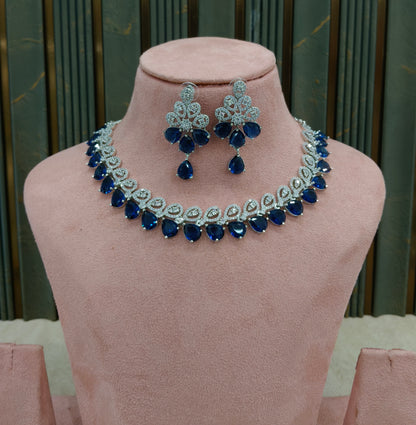 Blue American Diamond AD Necklace Alexa Set