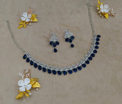 Blue American Diamond AD Necklace Alexa Set