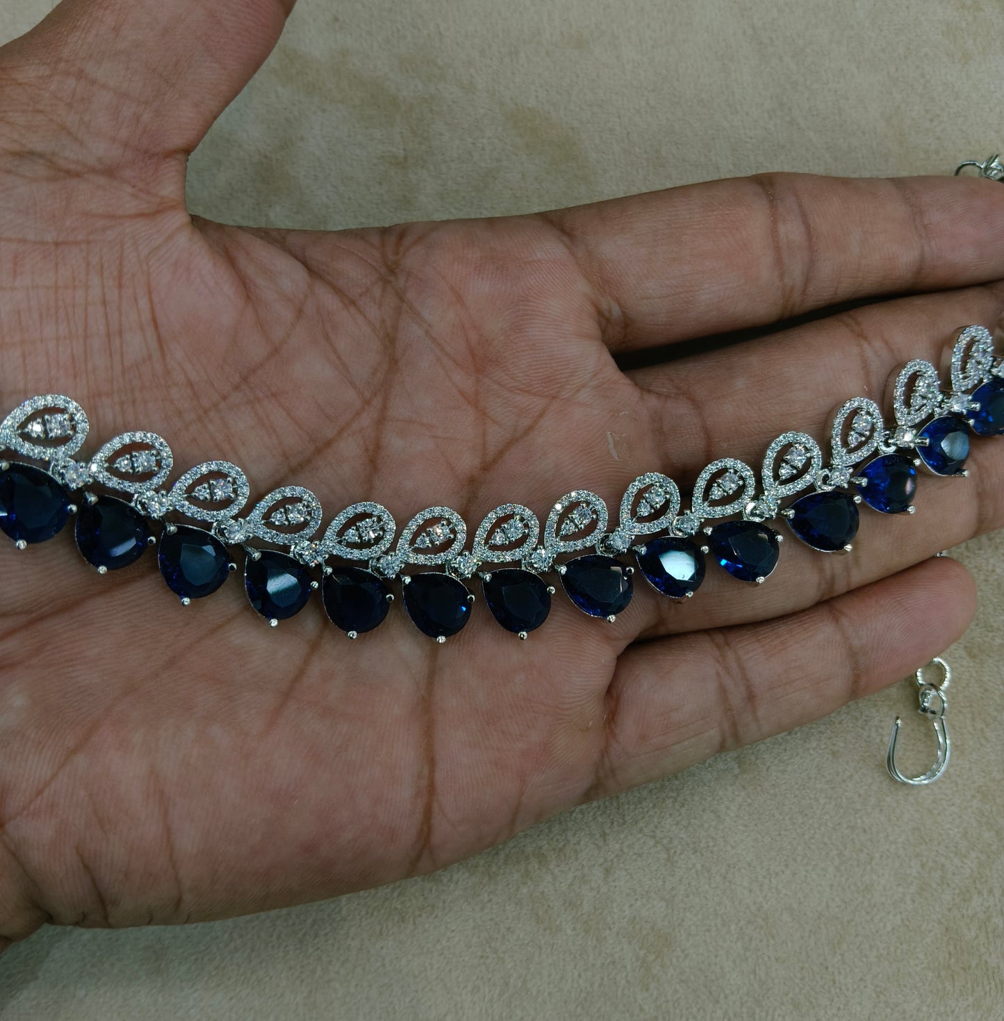 Blue American Diamond AD Necklace Alexa Set