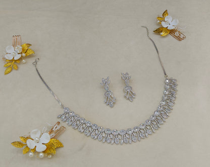Silver American Diamond AD Necklace Alexa Set