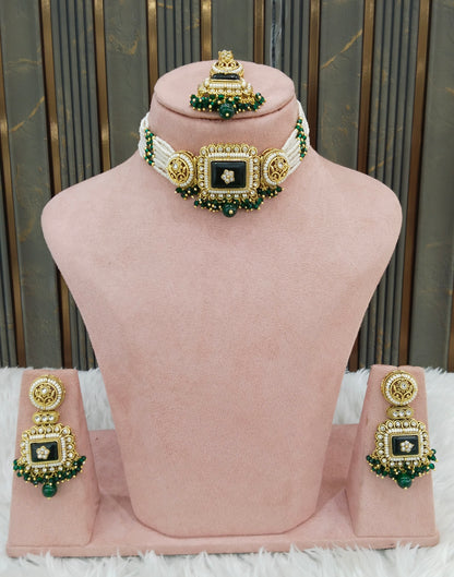 Indian Jewellery Green Kundan choker Set/ kundan choker Kundan Rimi Set