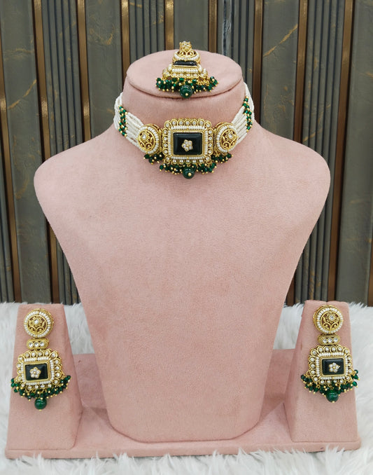 Indian Jewellery Green Kundan choker Set/ kundan choker Kundan Rimi Set