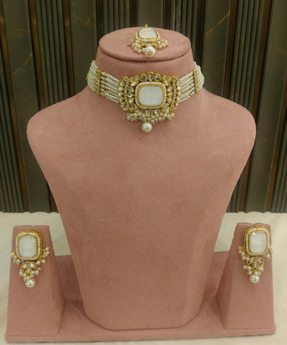 Indian Jewellery White Kundan choker Set/ kundan choker Kundan Rajni Set