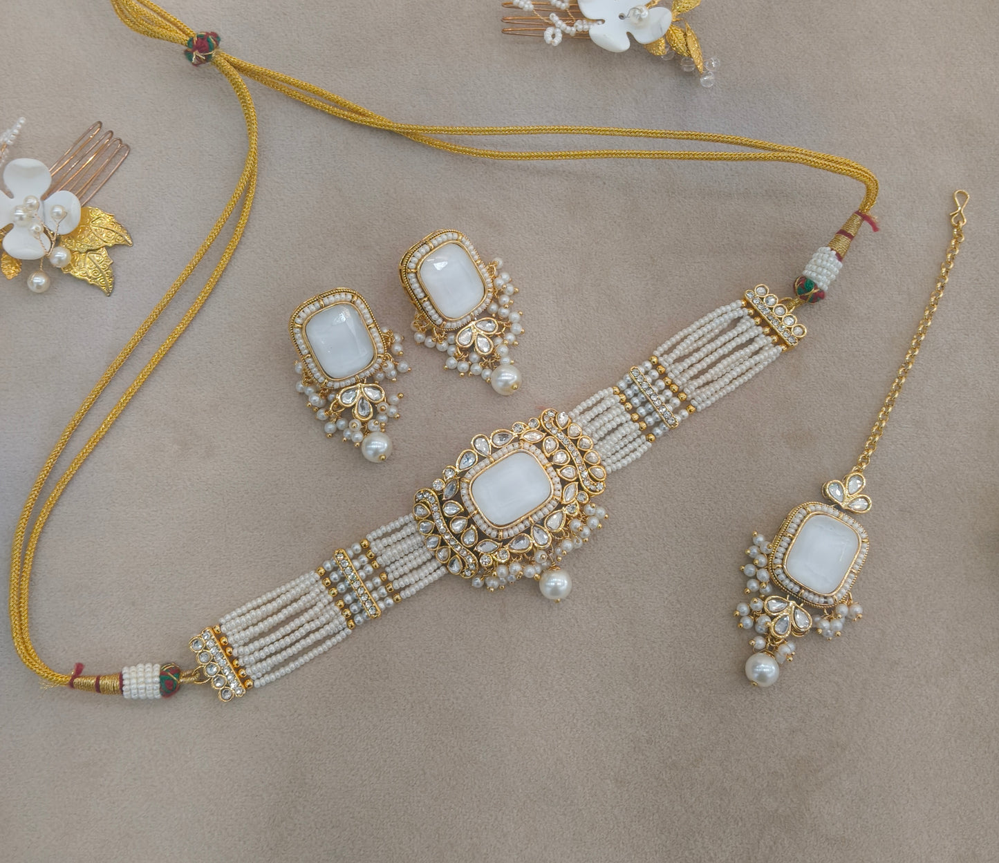 Indian Jewellery White Kundan choker Set/ kundan choker Kundan Rajni Set