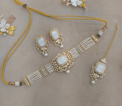 Indian Jewellery White Kundan choker Set/ kundan choker Kundan Rajni Set