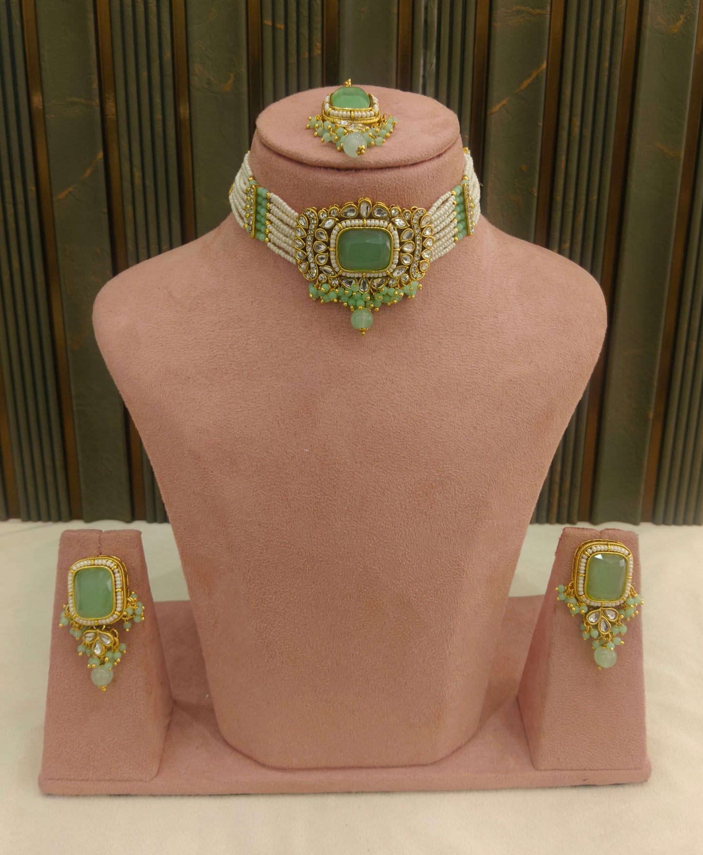 Indian Jewellery Mint Kundan choker Set/ kundan choker Kundan Rajni Set