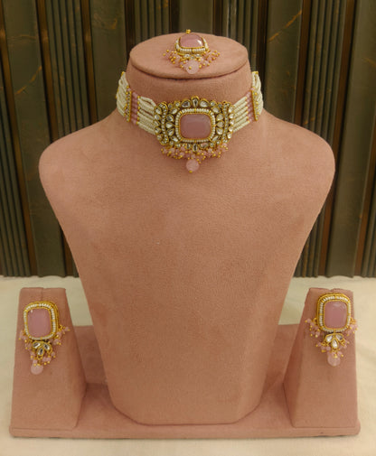 Indian Jewellery Pink Kundan choker Set/ kundan choker Kundan Rajni Set