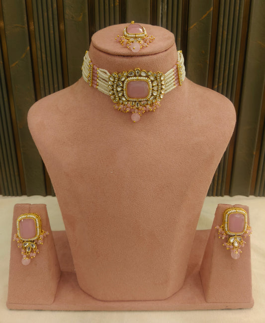 Indian Jewellery Pink Kundan choker Set/ kundan choker Kundan Rajni Set