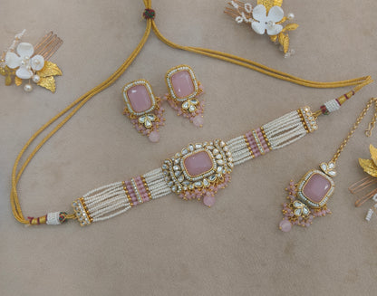 Indian Jewellery Pink Kundan choker Set/ kundan choker Kundan Rajni Set