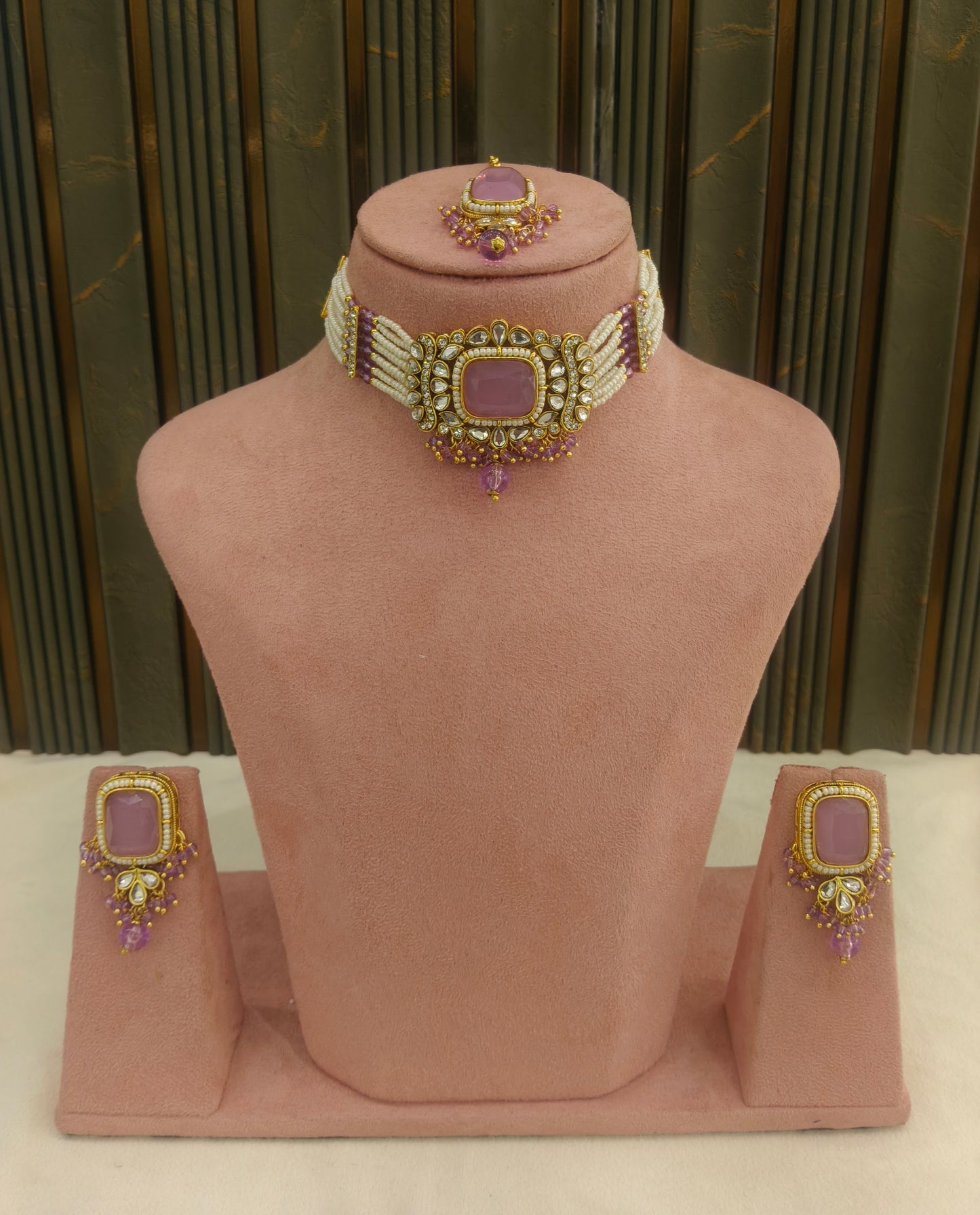 Indian Jewellery Lavender Kundan choker Set/ kundan choker Kundan Rajni Set