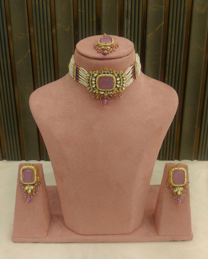 Indian Jewellery Lavender Kundan choker Set/ kundan choker Kundan Rajni Set