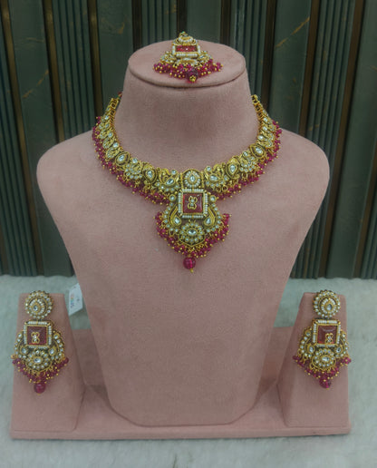 Majenta Kundan necklace Set/ kundan Indian jewellery kundan Soni sets