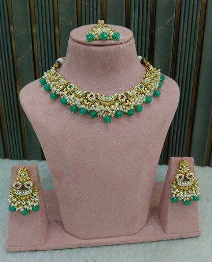 Ruby Sage Green Kundan necklace Set/ kundan Indian jewellery kundan Jeet sets