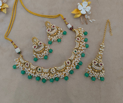 Ruby Sage Green Kundan necklace Set/ kundan Indian jewellery kundan Jeet sets