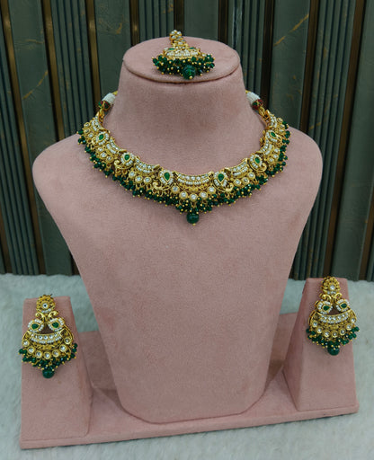 Green Kundan necklace Set/ kundan Indian jewellery kundan Jeet sets