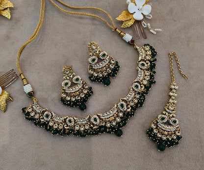 Green Kundan necklace Set/ kundan Indian jewellery kundan Jeet sets