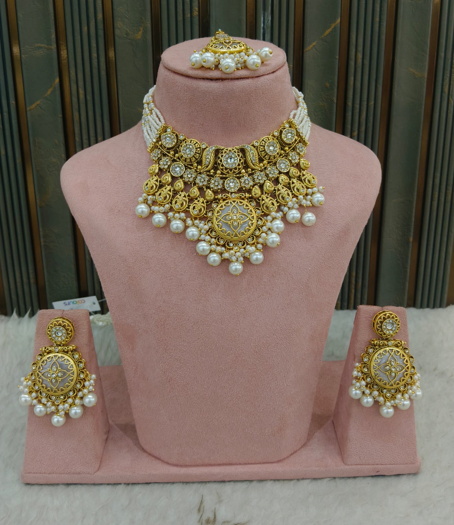 Gold White Kundan necklace Set/ kundan Indian jewellery kundan Redi sets