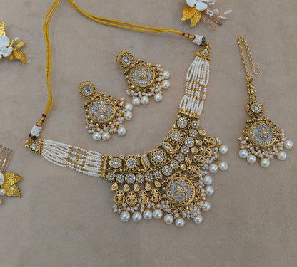 Gold White Kundan necklace Set/ kundan Indian jewellery kundan Redi sets
