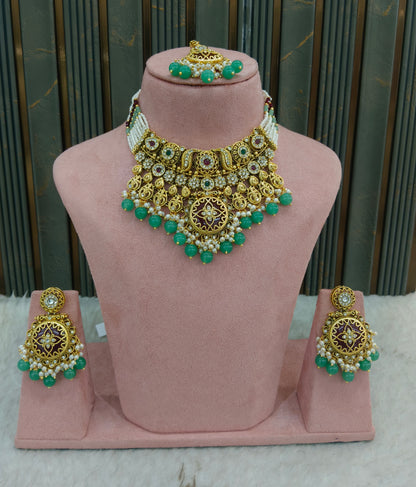 Ruby Sage Green Kundan necklace Set/ kundan Indian jewellery kundan Redi sets