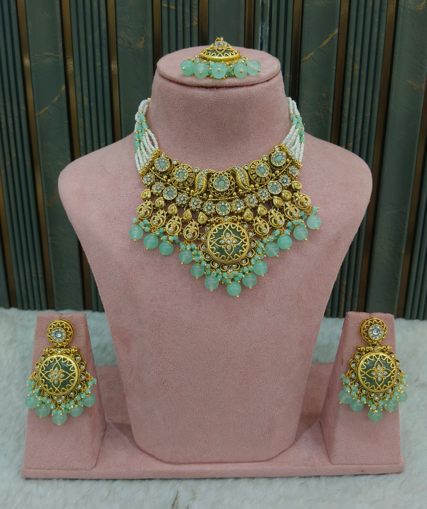Mint Kundan necklace Set/ kundan Indian jewellery kundan Redi sets