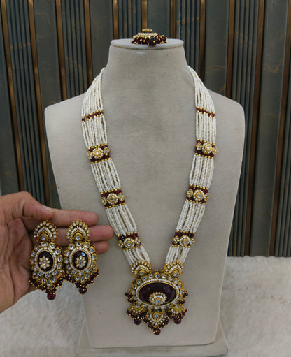 Maroon Kundan Long Rani Haar Necklace Indian Jewellery Kavita Set