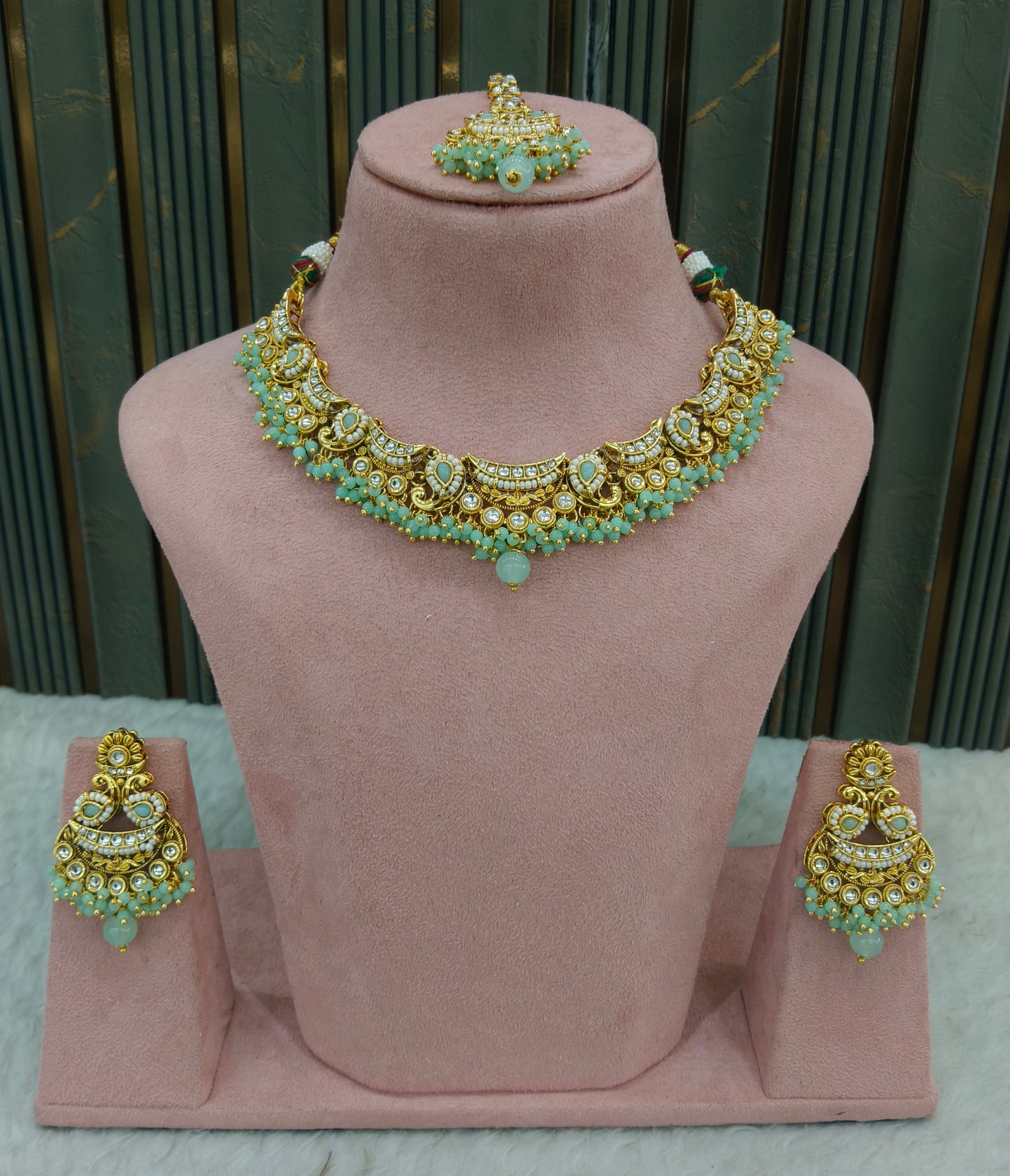 Mint Kundan necklace Set/ kundan Indian jewellery kundan Jeet sets
