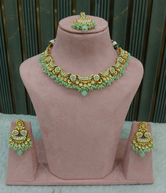 Mint Kundan necklace Set/ kundan Indian jewellery kundan Jeet sets