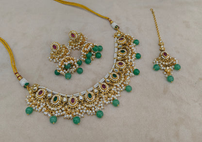 Ruby Sage Green Kundan necklace Set/ kundan Indian jewellery kundan Zina sets