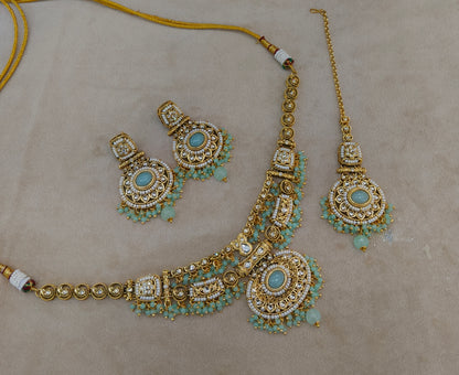 Mint Kundan necklace Set/ kundan Indian jewellery kundan Alani sets