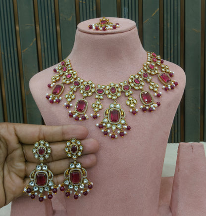 Ruby Moissanite Kundan Necklace Jewellery Remi Set