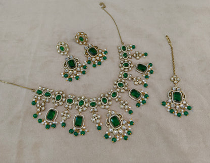 Green Moissanite Kundan Necklace Jewellery Remi Set