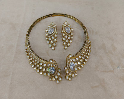 White Moissanite Kundan Necklace Jewellery Ruth Set