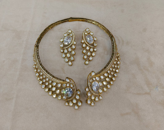 White Moissanite Kundan Necklace Jewellery Ruth Set