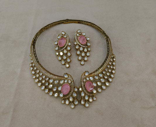 Pink Moissanite Kundan Necklace Jewellery Ruth Set