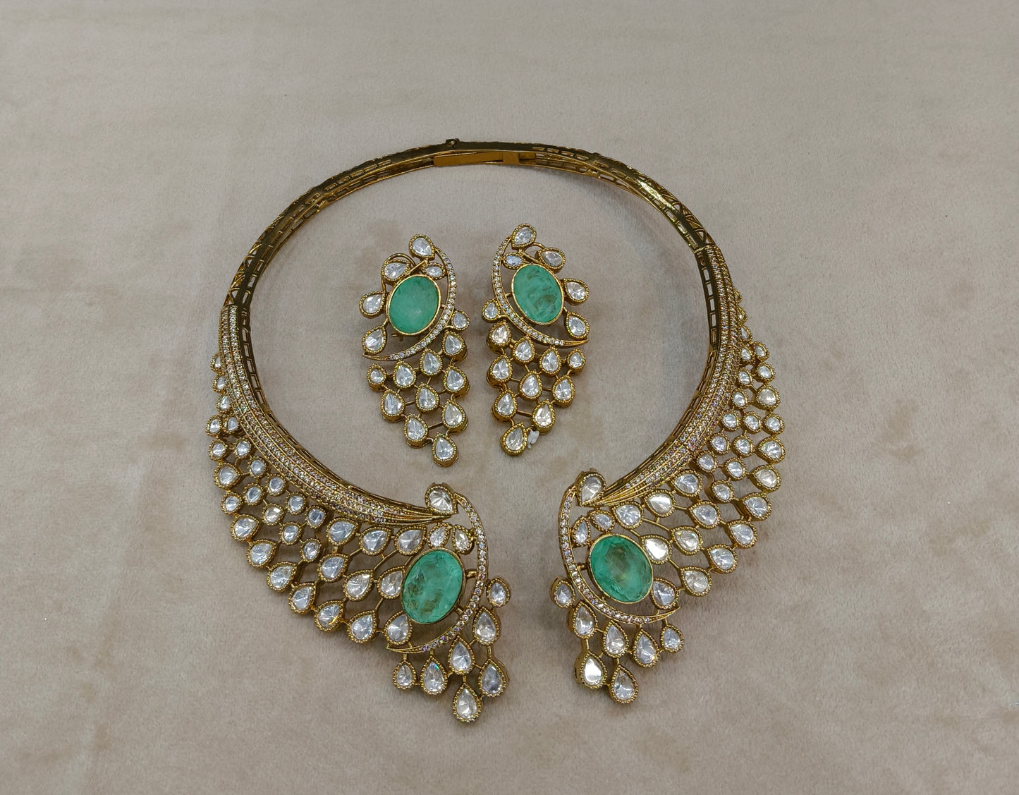 Mint Moissanite Kundan Necklace Jewellery Ruth Set