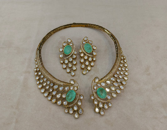 Mint Moissanite Kundan Necklace Jewellery Ruth Set