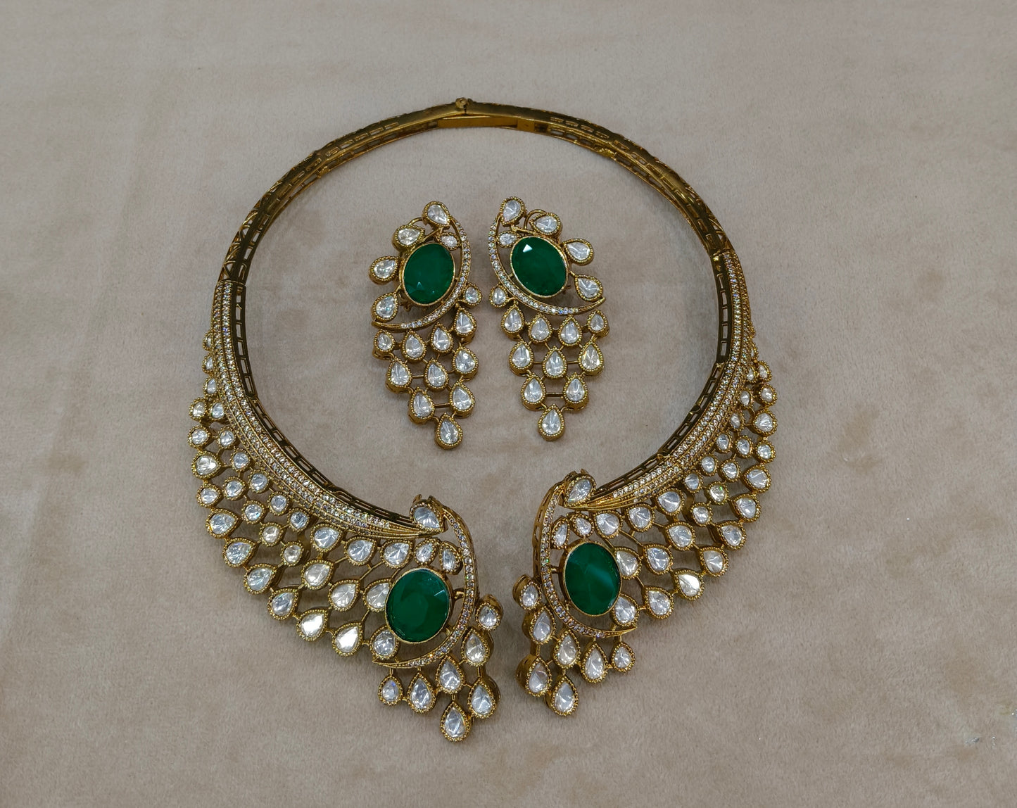 Green Moissanite Kundan Necklace Jewellery Ruth Set