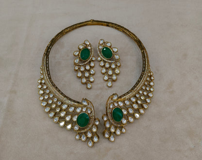 Green Moissanite Kundan Necklace Jewellery Ruth Set
