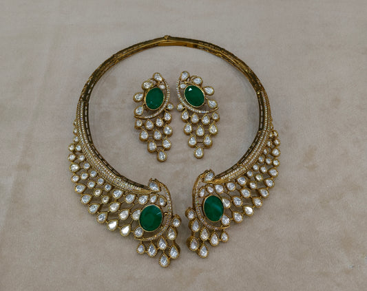 Green Moissanite Kundan Necklace Jewellery Ruth Set